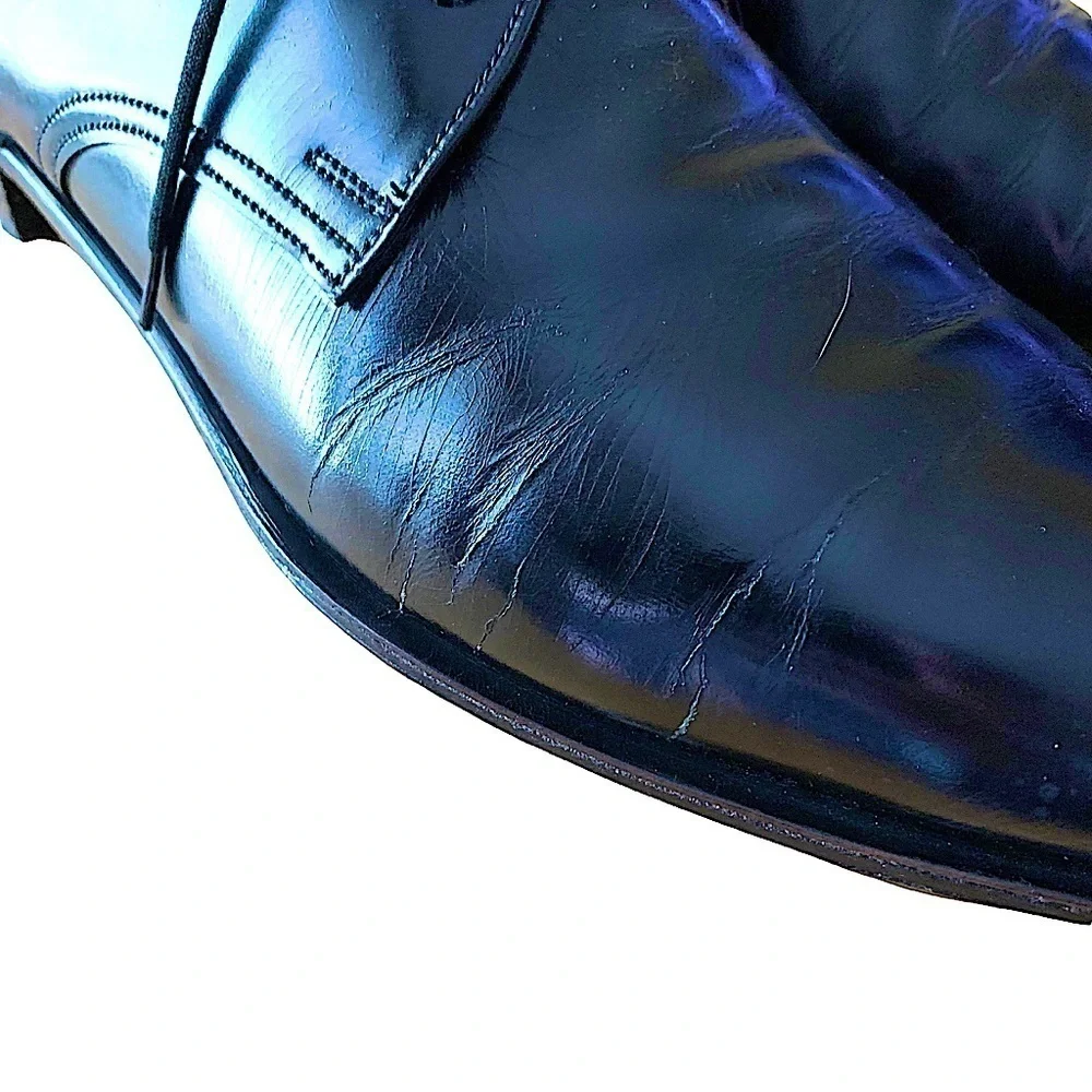 ALAN McAfee London Vintage Black Leather Plain Toe Lace Up Dress Shoe Size 9.5 B